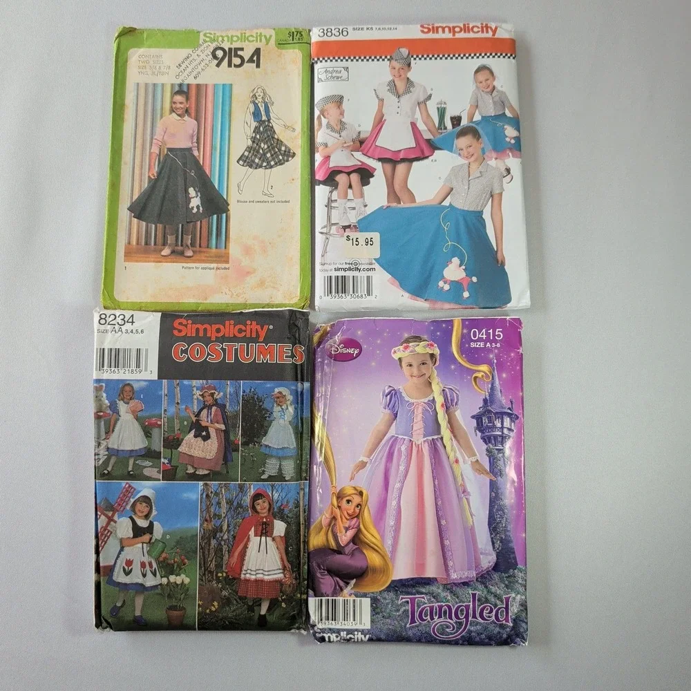 Lot of 12 Kids Costume Sewing Pattern Cut Disney Tangled Tweety Poodle